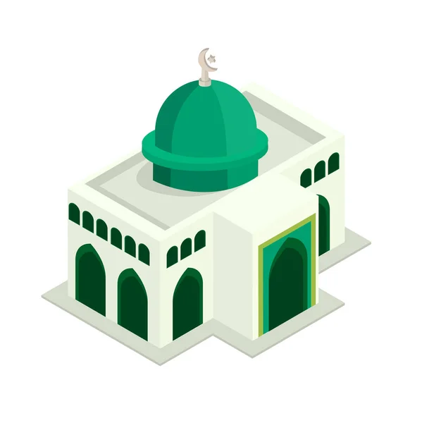 Mesquita Minimalista Cúpula Verde Culto Islâmico Edifício Ilustração Vetorial Isométrica —  Vetores de Stock