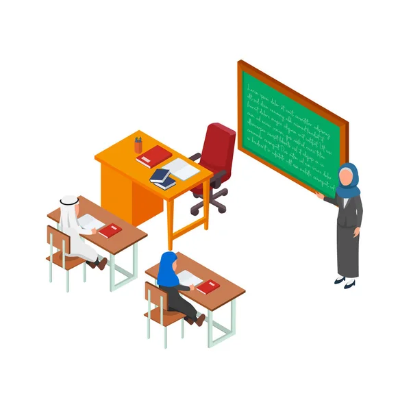 Εικονογράφηση Της Δάσκαλος Εξηγεί Στο Μαθητή Στην Τάξη Διάνυσμα Ισομετρική — Διανυσματικό Αρχείο