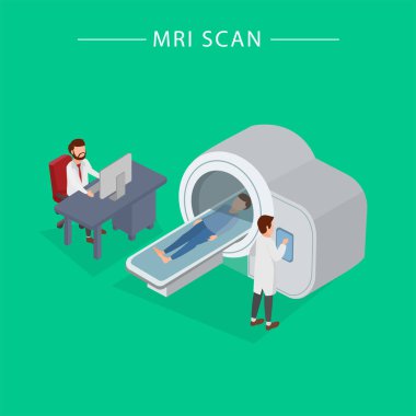 MRI tarama, manyetik rezonans görüntüleme için tıbbi tedavi izometrik vektör çizim kontrol