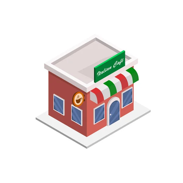 Italian Cafe Building Isometric Vector Illustration — Stock Vector