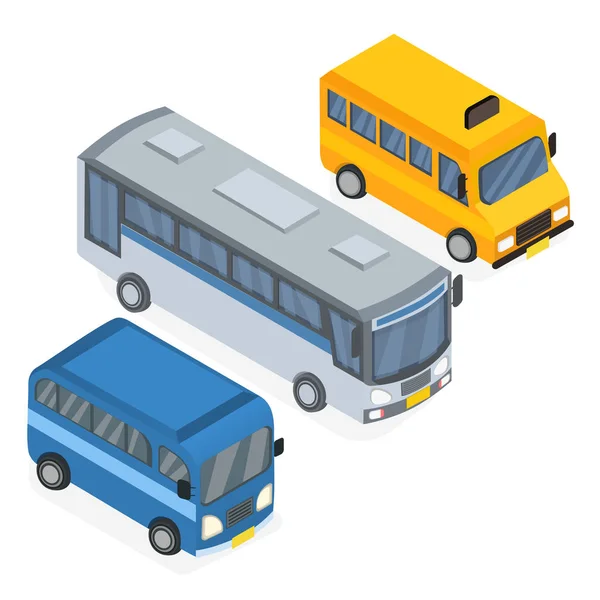 Bus Minibus Bus Van School Isometrische Vectorillustratie Instellen — Stockvector