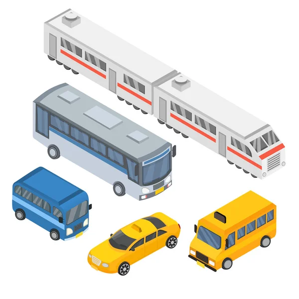 Establecer Transporte Público Ilustración Vectores Isométricos — Vector de stock