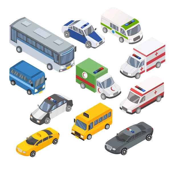 Set Isolierten Öffentlichen Verkehrsmitteln Auto Isometrischen Vektor Illustration — Stockvektor