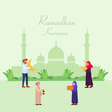 Ramazan Kareem Doodle vektör karikatür tebrik kartı çizim