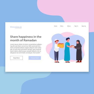 Page genç adam yaşlı kadın illüstrasyon vektör şablonu için öğle yemeği veren açılış ramazan mutluluğu paylaşmak