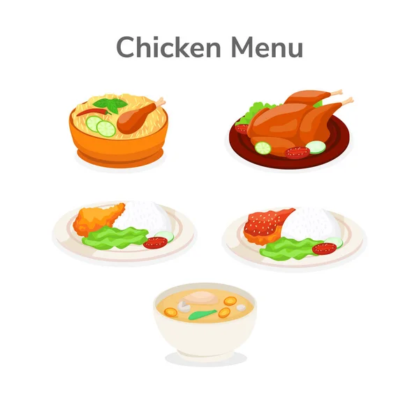 Set Chicken Menu Cuisine Various Types Regions Vector Illustration — Stock Vector