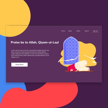 Qiyamul gece açılış sayfası illüstrasyon UI Web tasarımında dua anlam Lail