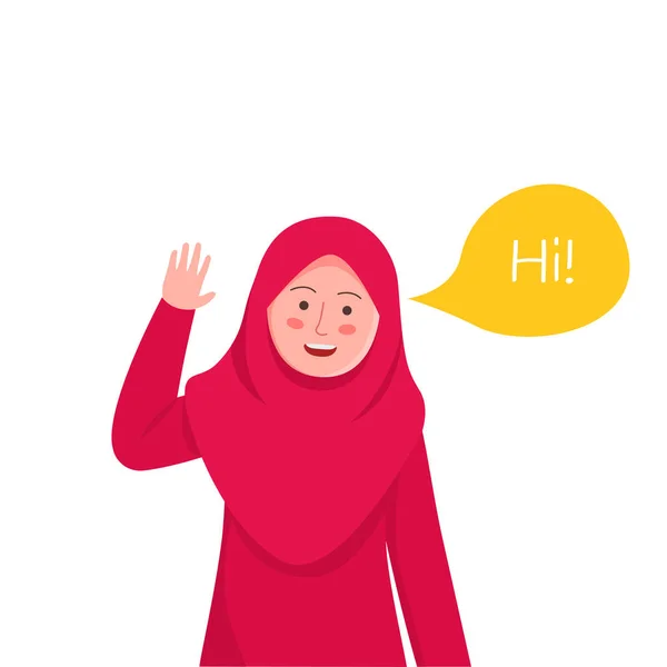 Inggris Cute Hijab Veil Little Girl Say Gesture Vector Emoticon - Stok Vektor
