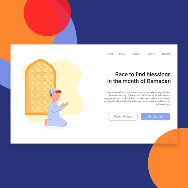 Ramadã Tema Web Landing Page Design Template Ilustração — Vetor de Stock