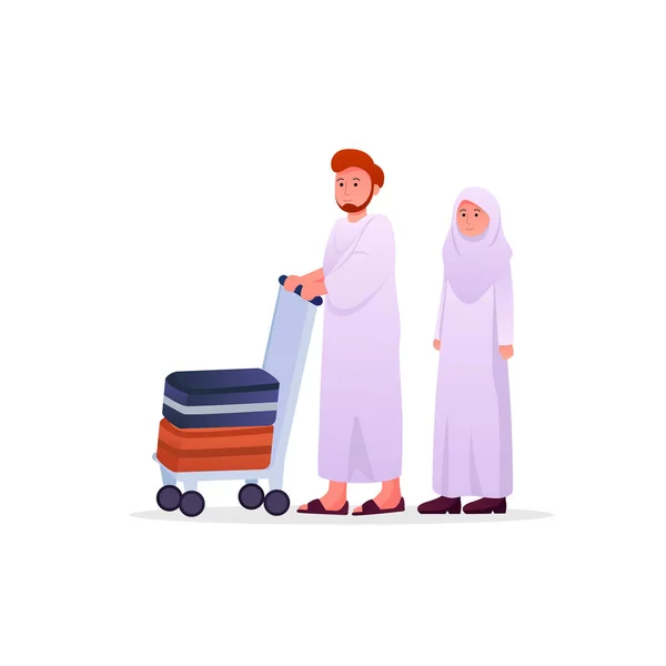 Két Muzulmánok Visel Ihram Hajj Zarándoklat Ruha Férfi Pár Vektor — Stock Vector