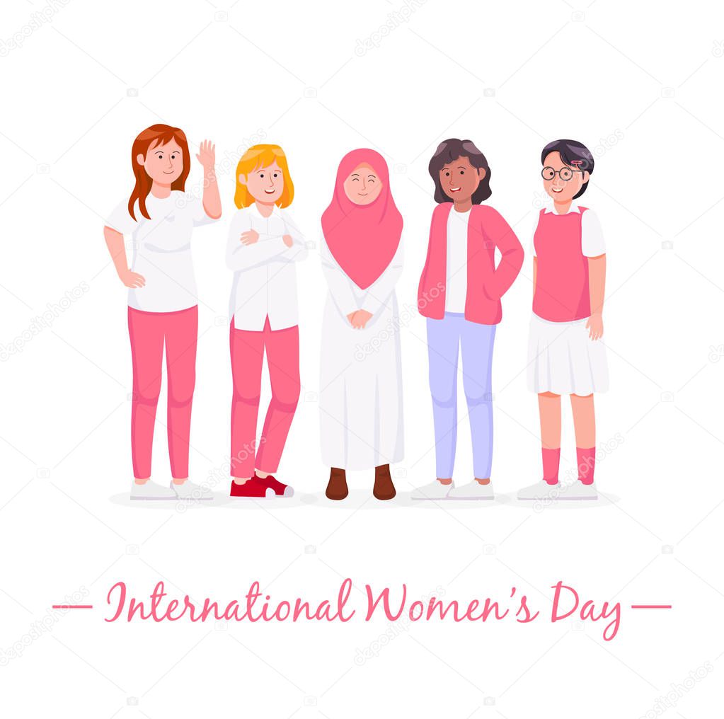 Happy International Womens Day, Group of Beautiful Woman From Various Ethnics Vector Character Design Illustration