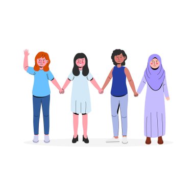 Eller simgesini, başka dayanışma vektör düz şekil tutan çeşitlilik kadın gurup