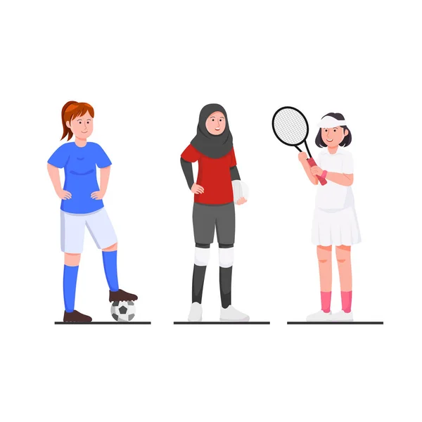 Ensemble Femmes Atheletes Illustration Vectoriel Plat Bande Dessinée — Image vectorielle