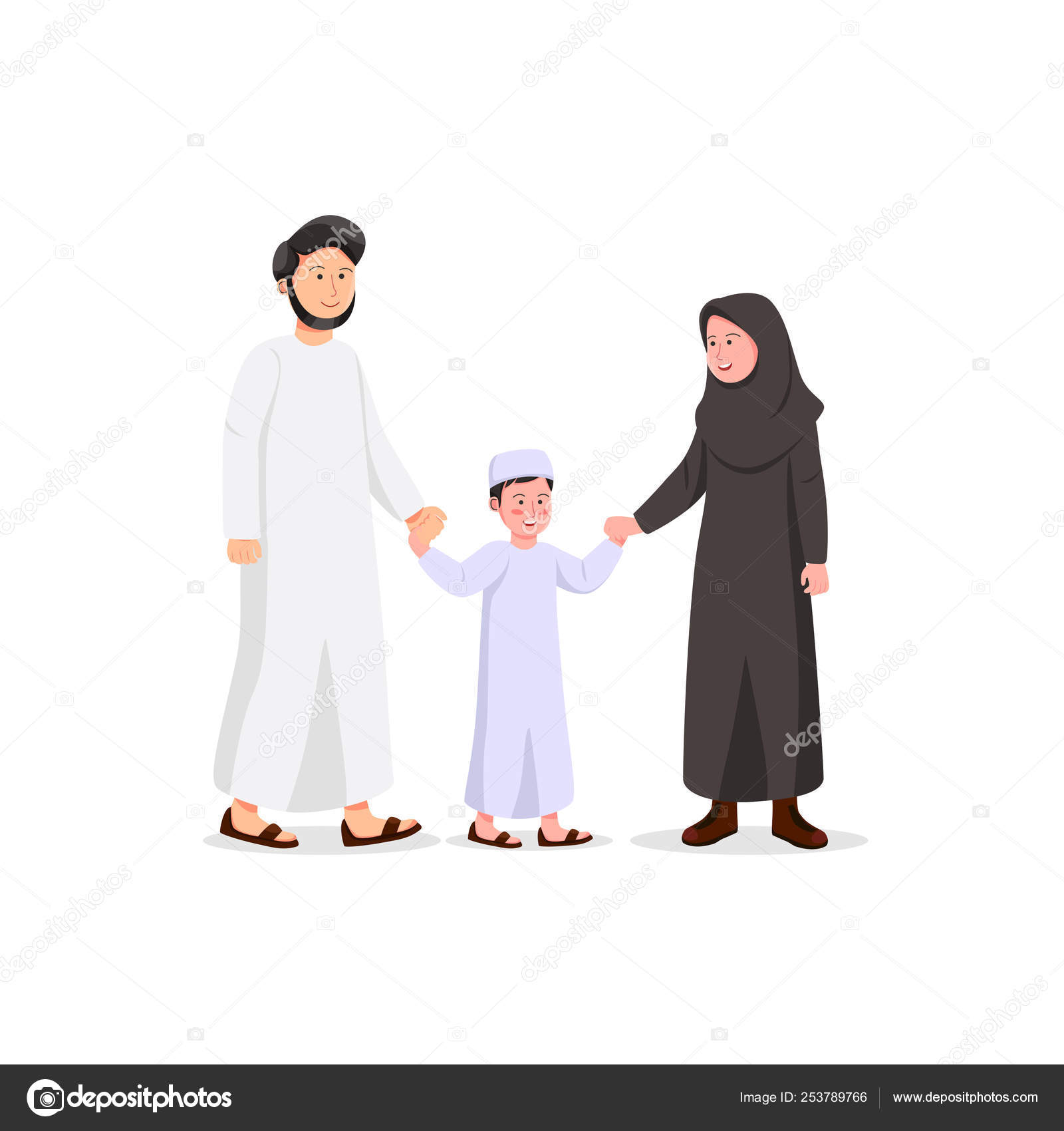 Happy Arabian Family Father Mother Son Walking Together Illustration Cartoon  Stock Vector Image by ©Vectorism #253789766