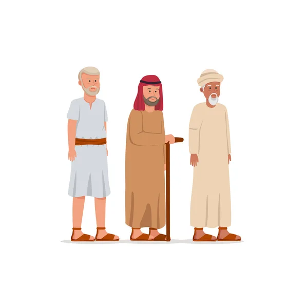 中世アラビアの伝統的な服キャラ デザイン イラストにひげを生やした年配の男性 — ストックベクタ