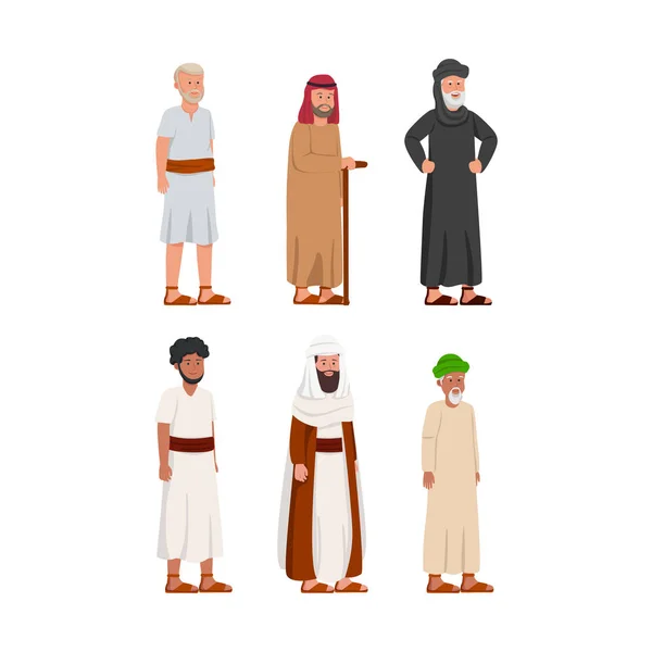 Conjunto Ilustración Diseño Personajes Del Hombre Árabe Antiguo Antiguo — Vector de stock