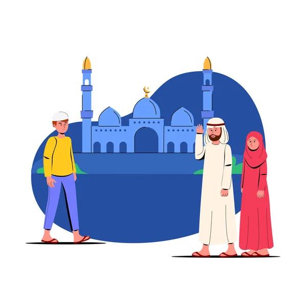 Ramadán Kareem Ilustración Gente Mezquita Para Rezar — Vector de stock