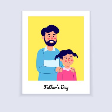 Babalar Günü İllüstrasyon, Baba ve Kızı Fotoğraf Potrait Karikatür