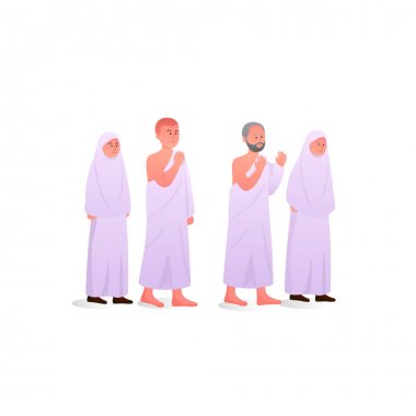 Hac ve İhram Sırasında Aile Ihram İllüstrasyon Karikatür Giyen