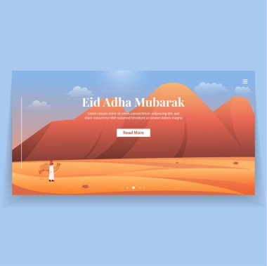 Kurban Bayramı Mübarek, Çöl Manzara İllüstrasyon Açılış Sayfası