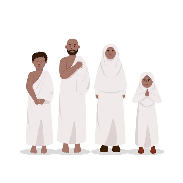 Set Étnicas Musulmanas Africanas Usando Ihram Ilustración Dibujos Animados Vestido — Vector de stock