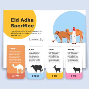 Kurban Bayramı Mübarek, Satılık Hayvan Çiftliği Kurban İllüstrasyon Şablon Ui için Online Web Sitesi