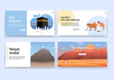 Hac ve Eid Adha açılış sayfası UI Illustration seti