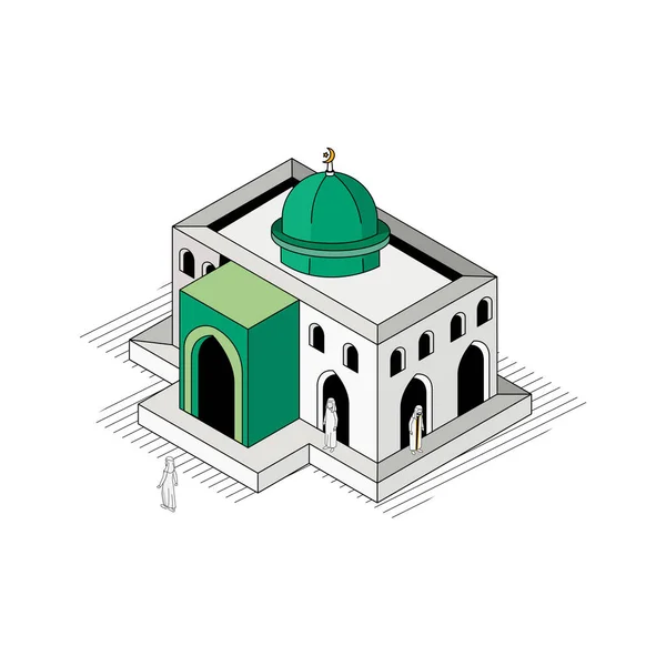 Grüne Kuppel Moschee Isometrische Flache Umrisse Illustration — Stockvektor