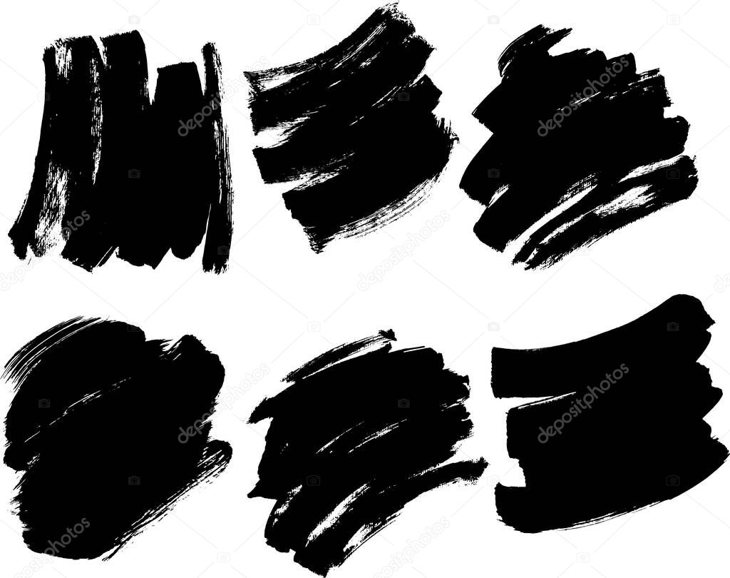 Brush Paint Stroke Set Vector Black Ink Background