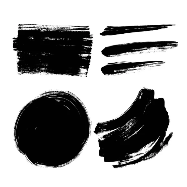 Set Tinta Negra Pincel Pintura Grunge Textura Efecto Vector Plano — Archivo Imágenes Vectoriales