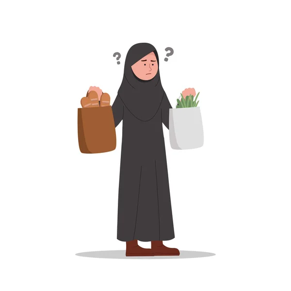 Confused Forget Expressions Arabian Little Girl Shopping Cartoon — Stock Vector