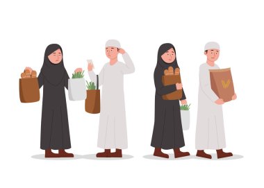 Şirin Arap Çocuklar Çizgi Film Çizimleri Birlikte Alışveriş Yapıyor