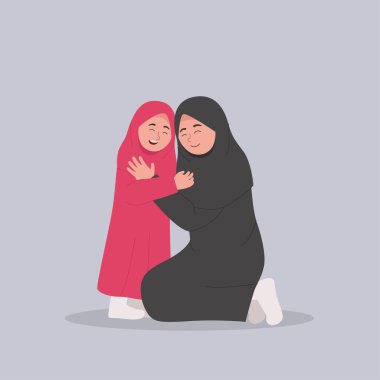 Mutlu Arap Anne ve Kızı Sarıl ve Gülümse Birlikte
