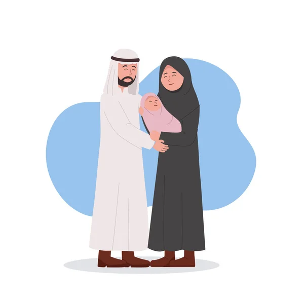 Pareja Árabe Feliz Por Bebé Recién Nacido Madre Sostiene Bebé — Vector de stock