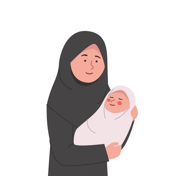 Happy Arabian Mother Hold Babyborn Her Arms Cartoon Illustration Dalam - Stok Vektor
