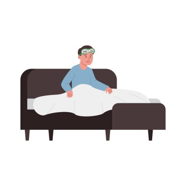 Uykusuzluk denen Uyku Bozuklukları Yatakta Uyandı Çizimi