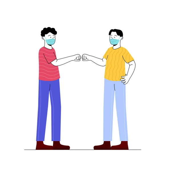 Zwei Männer Treffen Sich Beim Werfen Gestikulierender Freundschaftssymbole — Stockvektor