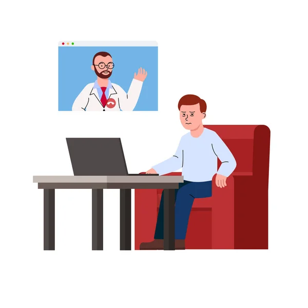 Man Med Sömnstörning Konsultera Online Med Läkare Med Videosamtal Illustration — Stock vektor