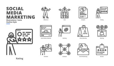 Dijital ortam ve yazdırma ortamı için sosyal medya pazarlama simgesi.