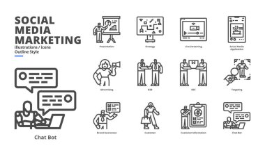 Dijital ortam ve yazdırma ortamı için sosyal medya pazarlama simgesi.