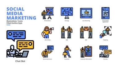 Dijital ortam ve yazdırma ortamı için sosyal medya pazarlama simgesi.