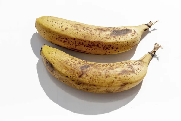 Close View Two Ripe Yellow Bananas Next Each Other Isolated — Stock Photo, Image