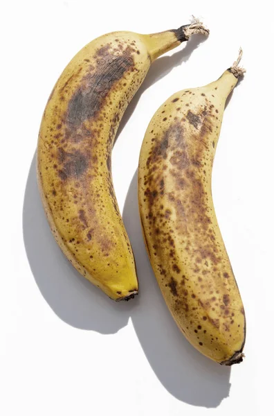 Close View Two Ripe Yellow Bananas Next Each Other Isolated — Stock Photo, Image