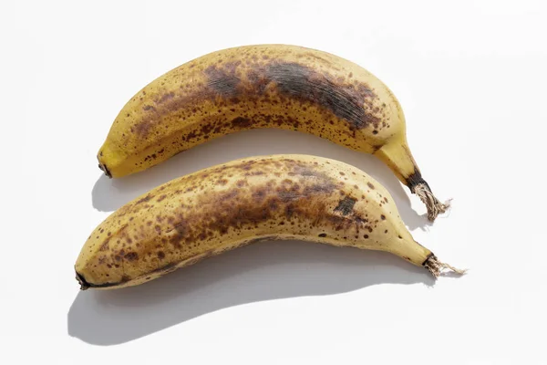 Close View Two Ripe Yellow Bananas Next Each Other Isolated — Stock Photo, Image