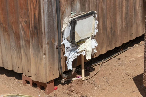 Close View Electrical Box Has Been Covered Tape Plastic Bags — Stock Photo, Image