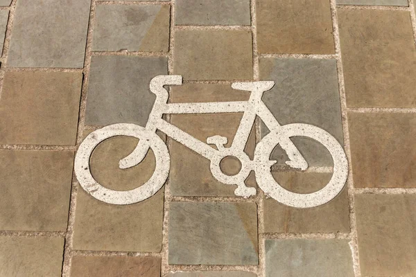 Uma Vista Perto Uma Bicicleta Sinal Que Foi Pintado Pavimento — Fotografia de Stock