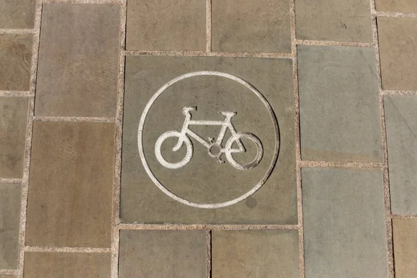 Uma Vista Perto Uma Bicicleta Sinal Que Foi Pintado Pavimento — Fotografia de Stock