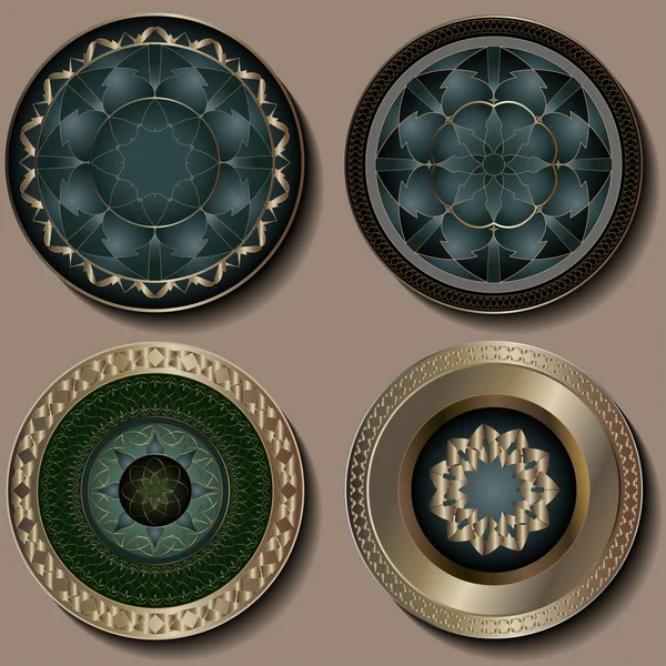 Роскошный набор из четырех тарелок — стоковый вектор