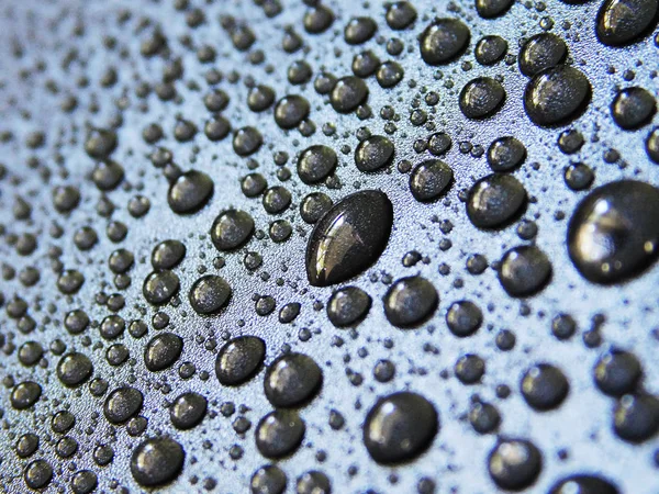 Gotas Agua Sobre Fondo Húmedo Azul —  Fotos de Stock