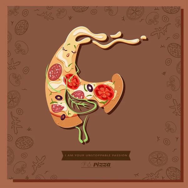 Cartoon Gebeten Pizza Karakter Segment Schattig Pizza Liefde Ben Niet — Stockvector